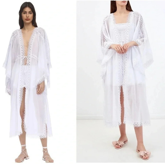Charo Ruiz Ibiza Angela White Eyelet Caftan Beach Coverup Maxi Dress size Small - Picture 8 of 8